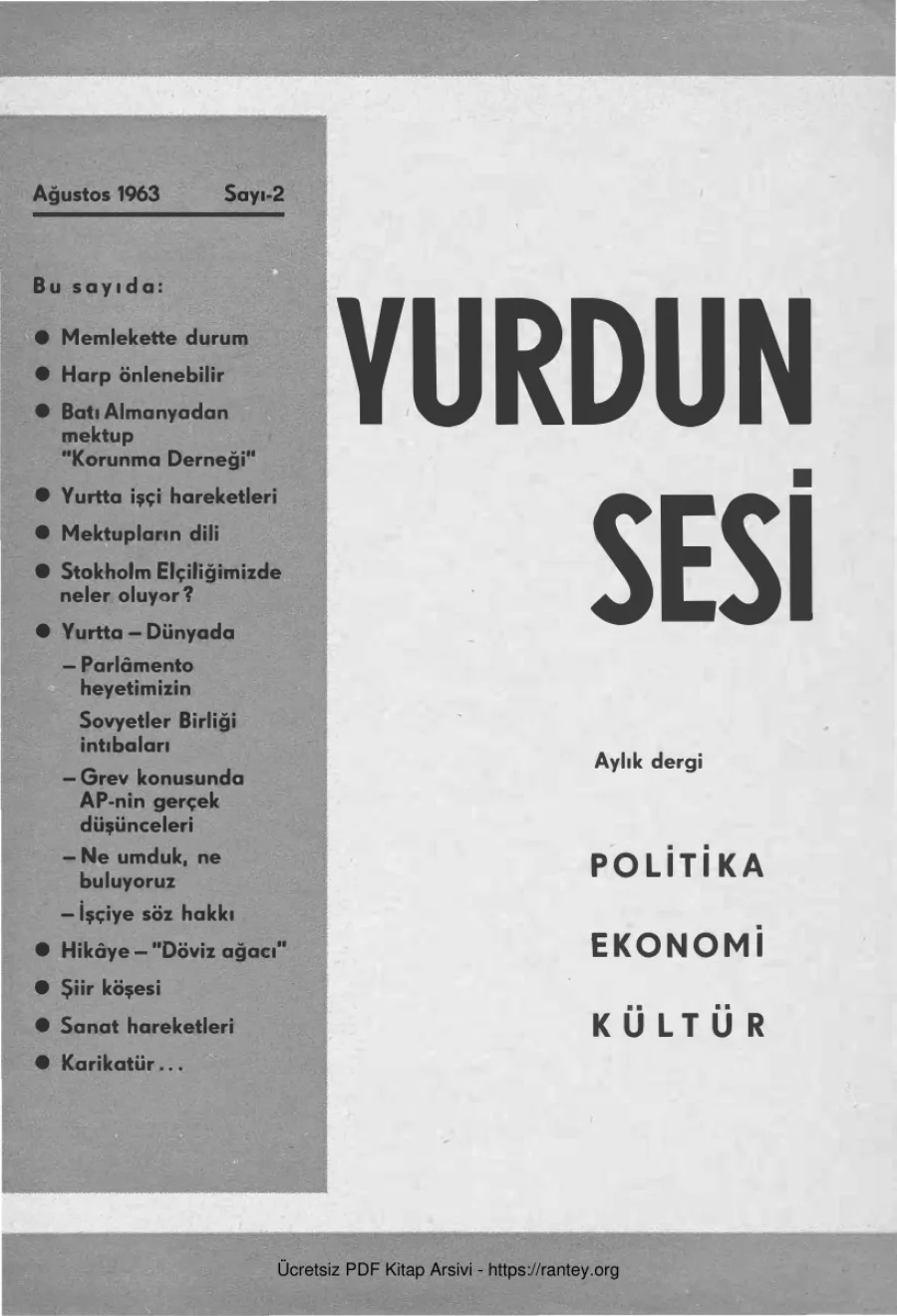 Yurdun Sesi Sayı 002 Ağustos 1963 kapak görseli