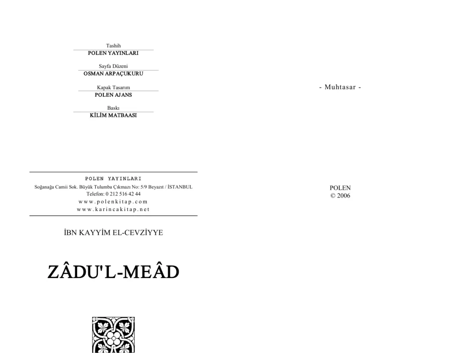 Zâdü'l-Meâd kapak görseli