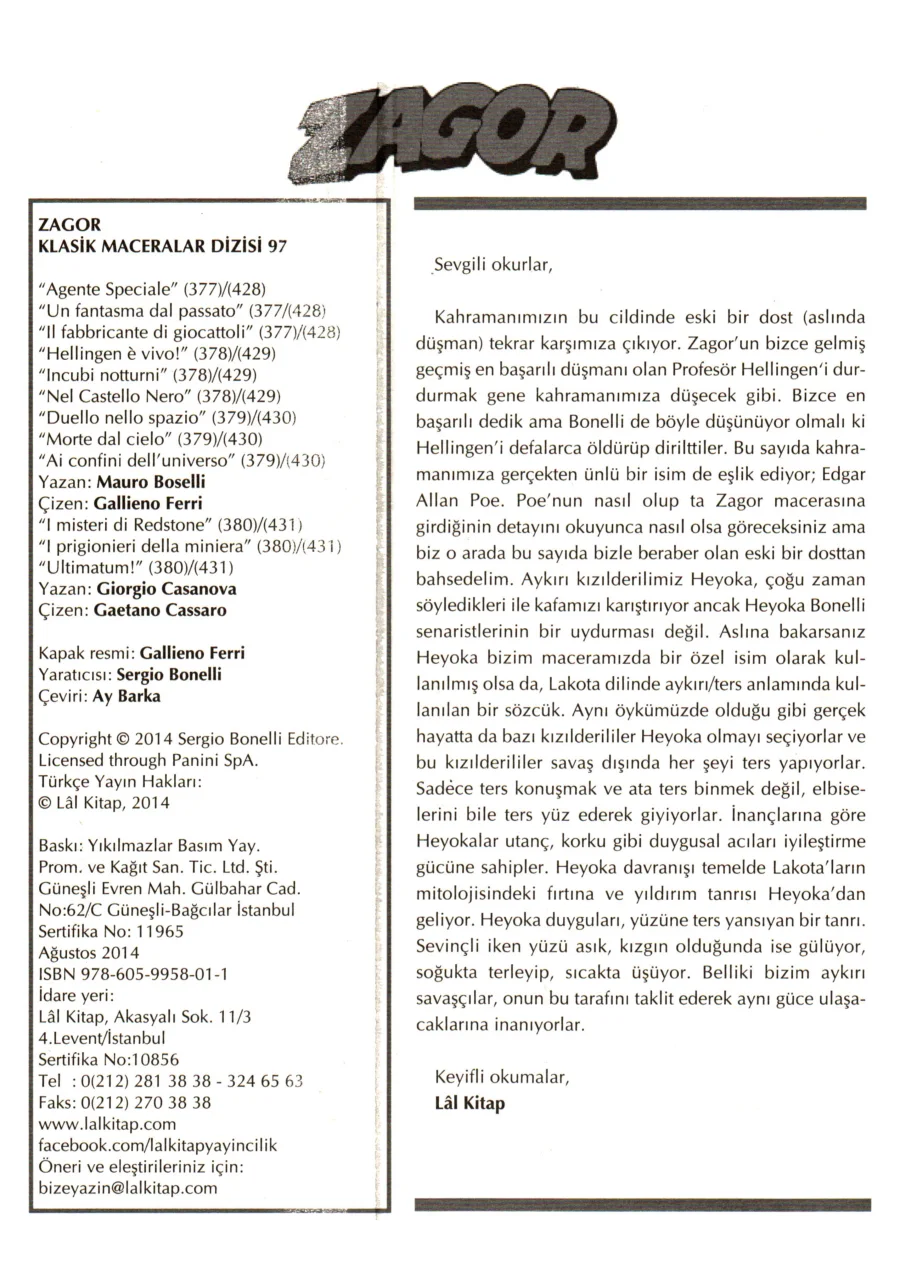 Zagor Klasik Maceralar Dizisi – Sayı 097 A 377 Özel Ajan kapak görseli