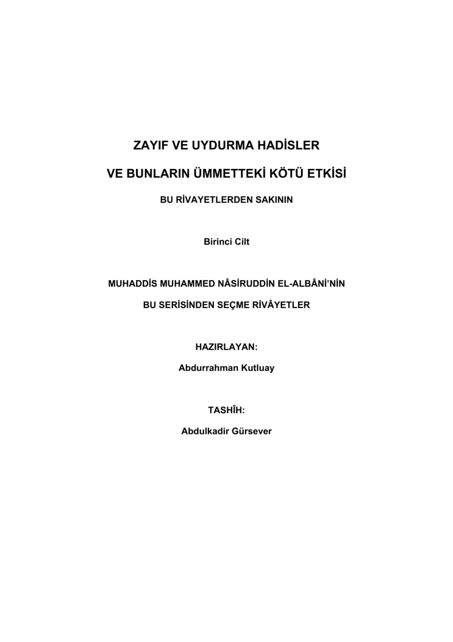 Zayıf ve Uydurma Hadisler ve Bunların Ümmetteki Kötü Etkisi kapak görseli